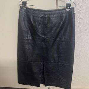 White House Black Market Genuine Leather Black Skirt 6 Front Slit Lined